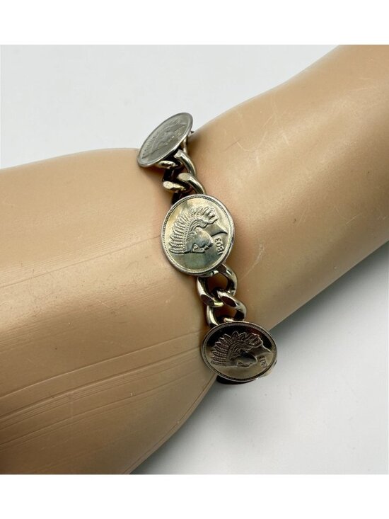 Unbranded Jewelry - Vintage Indian Head Coin Bracelet Silver Tone Chain Novelty Token Jewelry
